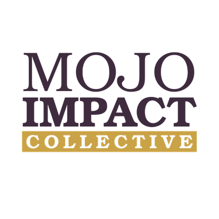 Logo for Mojo Impact Collective with purple and gold text