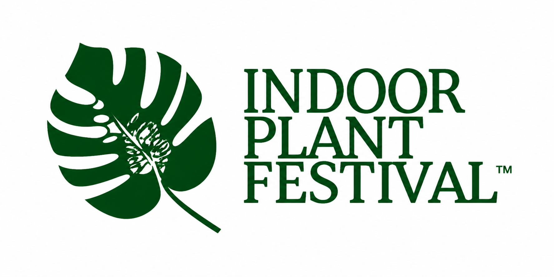 Logo for Indoor Plant Festival featuring a green Monstera leaf and green text.