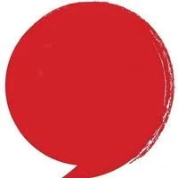 Red speech bubble with a rough brush-stroke edge