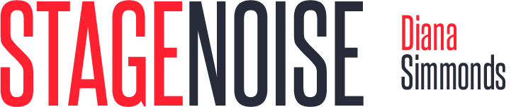 Logotype for STAGENoise featuring large red and black text with red and black smaller text indicating Diana Simmonds.