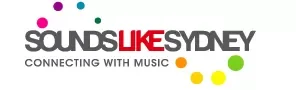 Logo for Sounds Like Sydney with the tagline 'Connecting with Music' and colorful circular design elements.