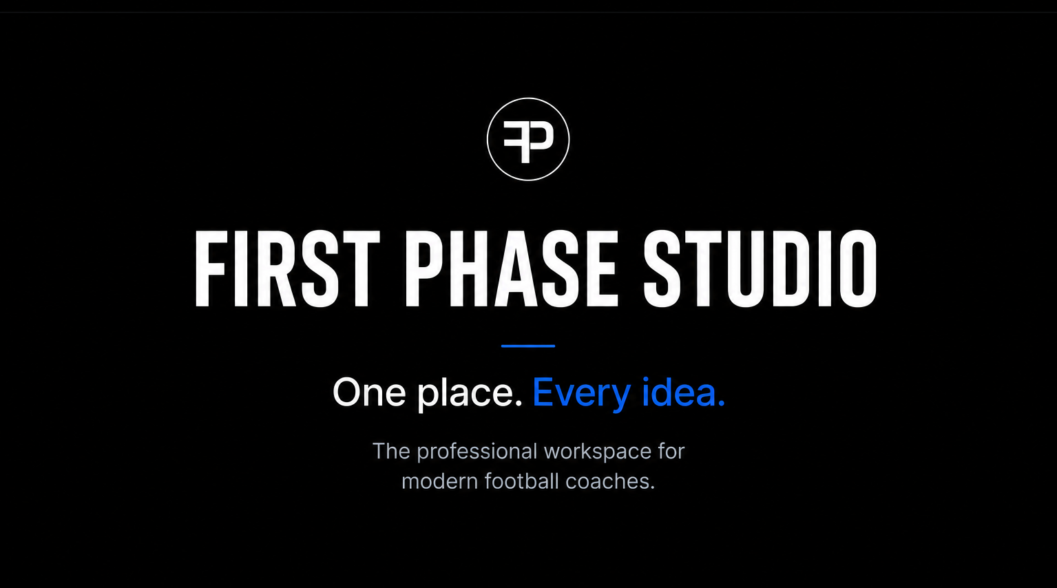 Screenshot of First Phase Studio website homepage with logo, branding, and tagline for football coaches.