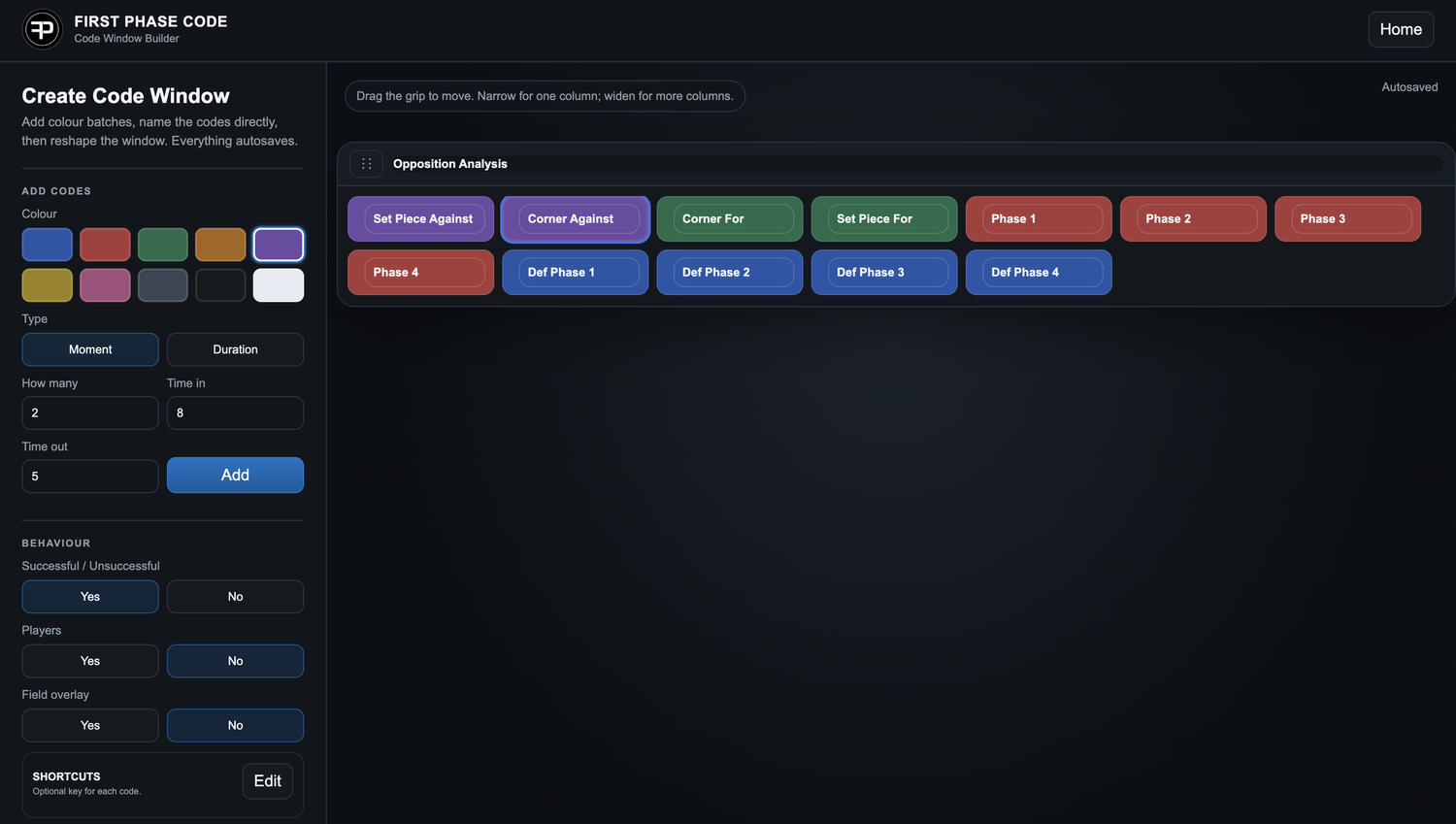 First Phase Code Window Builder