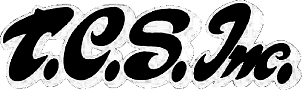 Logo with the text 'T.C.S. Inc.' in stylized white font on a black background.