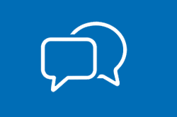 Two speech bubbles overlapping on a blue background.