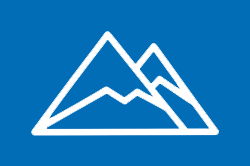 Simple white mountain outline on a blue background