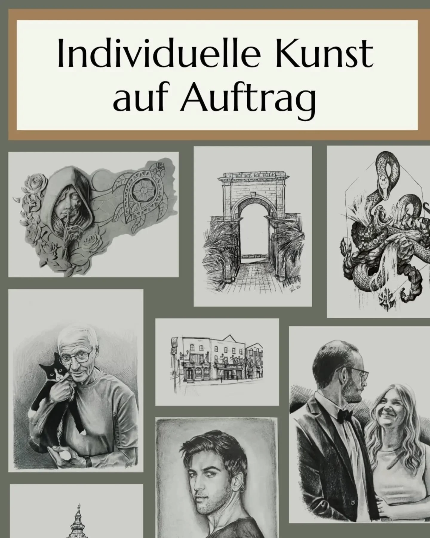 Du hast eine Idee f&uuml;r ein pers&ouml;nliches Kunstwerk? 

Ich zeichne Auftragsarbeiten nach deinen Vorstellungen; f&uuml;r dich selbst oder auch als Geschenk. 

&bull; Portraits
&bull; H&auml;user &amp; Orte
&bull; Tattoo-Designs
&bull; Illustrat