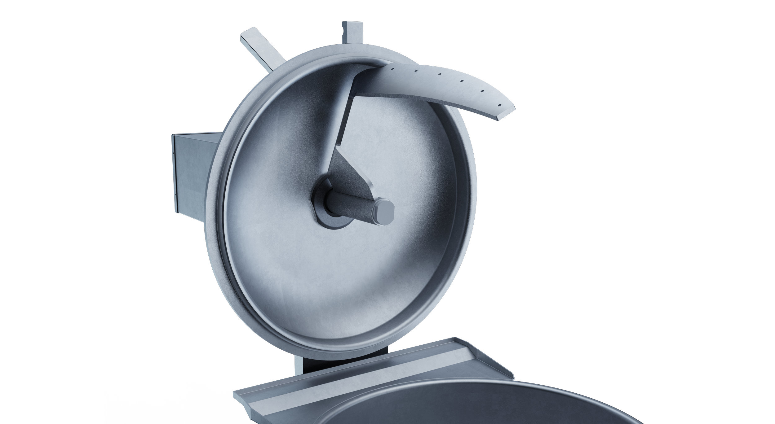 A metallic industrial machine with a control panel, a circular lid, pipes, and gauges, used for manufacturing or processing