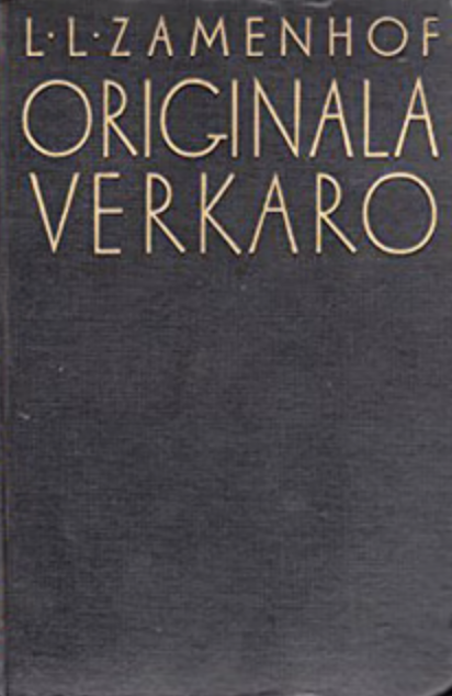Book cover with the title 'Originala Verkaro' by L. L. Zamenhof on a dark background.