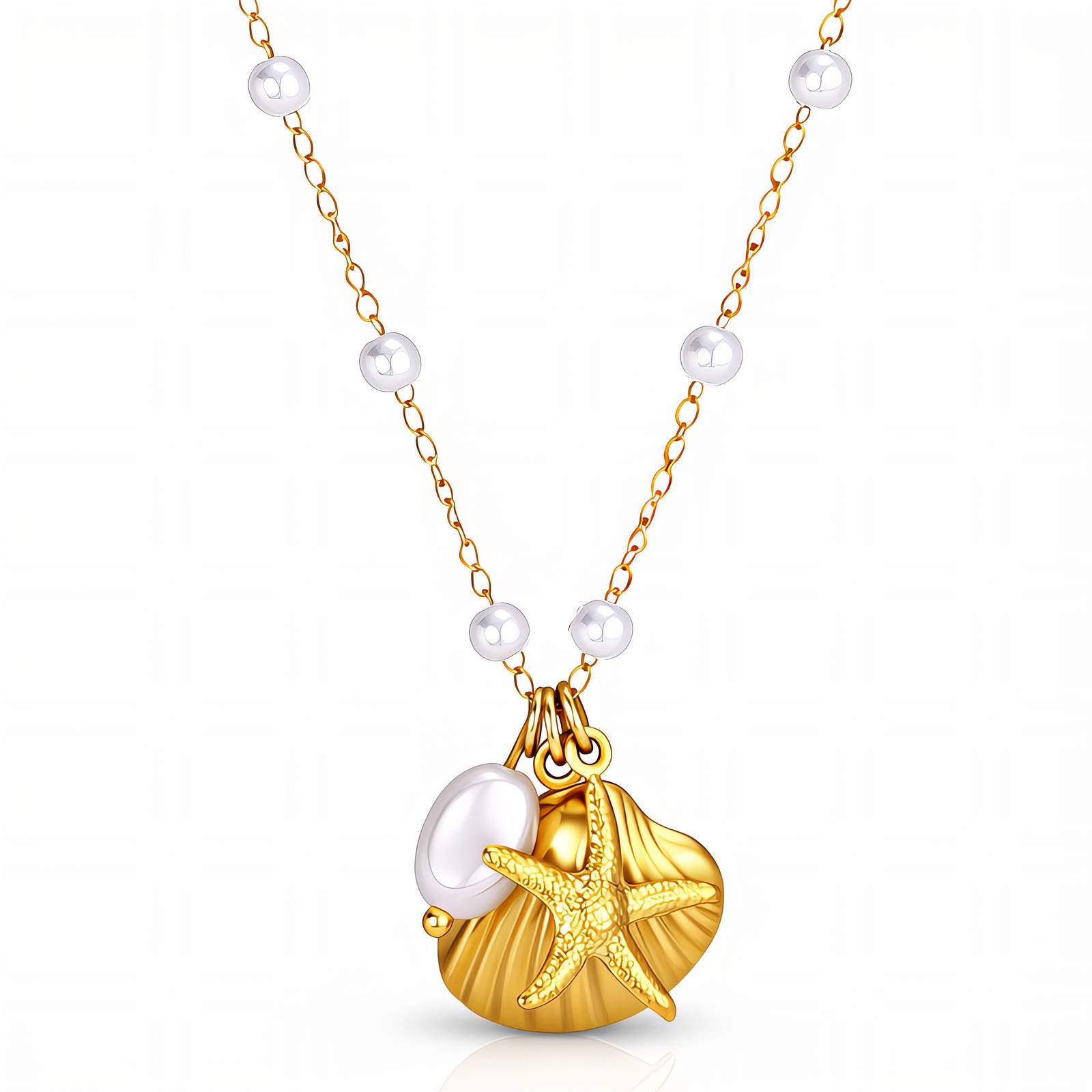 Star Fish + Shells Gold Necklace