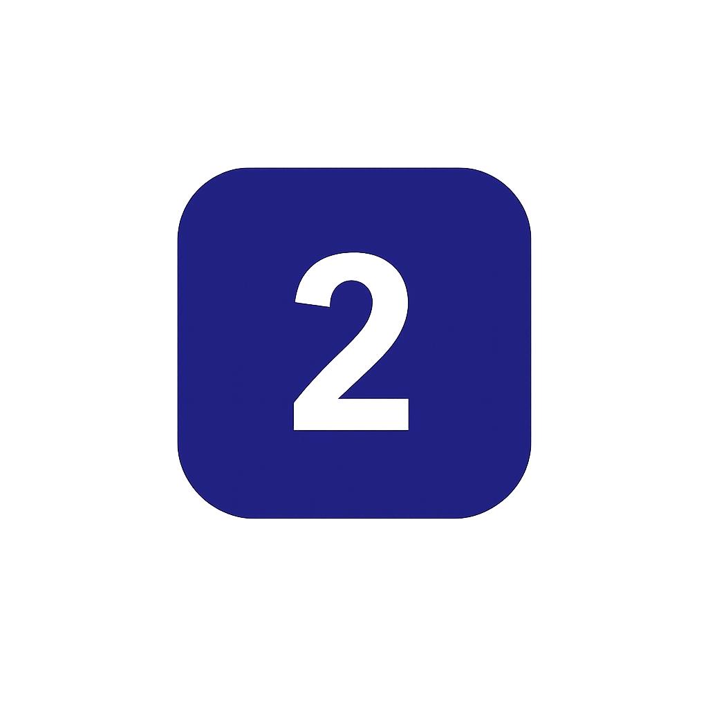 Blue app icon with a large black number 2 in the center