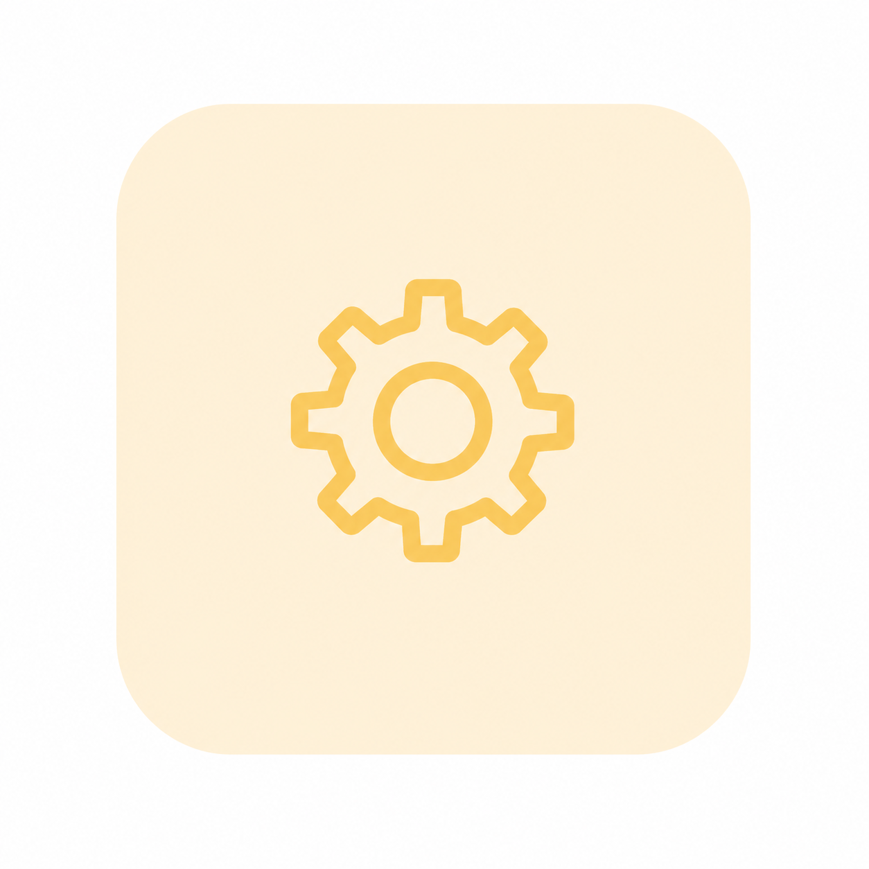 Icon of a gear or settings symbol in yellow on a light beige background.