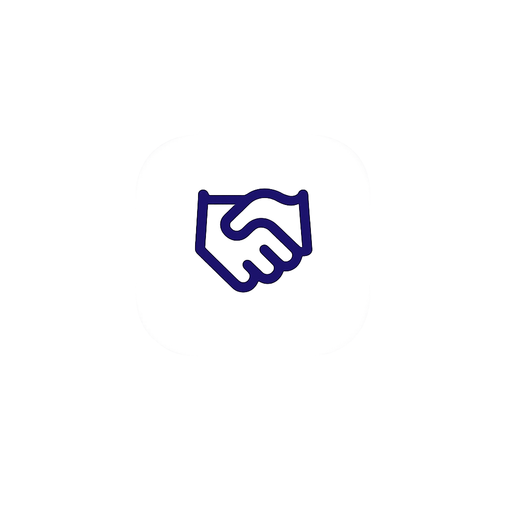 A white tumbler with a navy blue outline of a handshake logo on it.