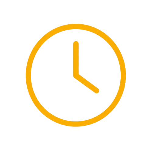 Simple yellow clock icon showing the time as 3:00 on a black background