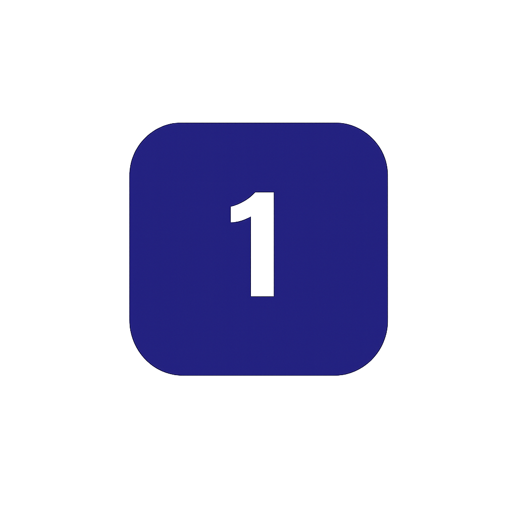 A blue square icon with rounded corners and a black number one in the center.