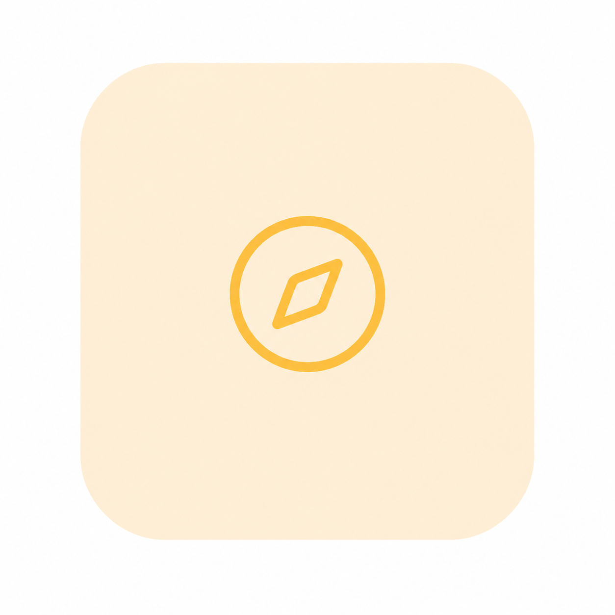 A digital interface with a rounded square background and an orange circle with a diamond shape inside it at the center.