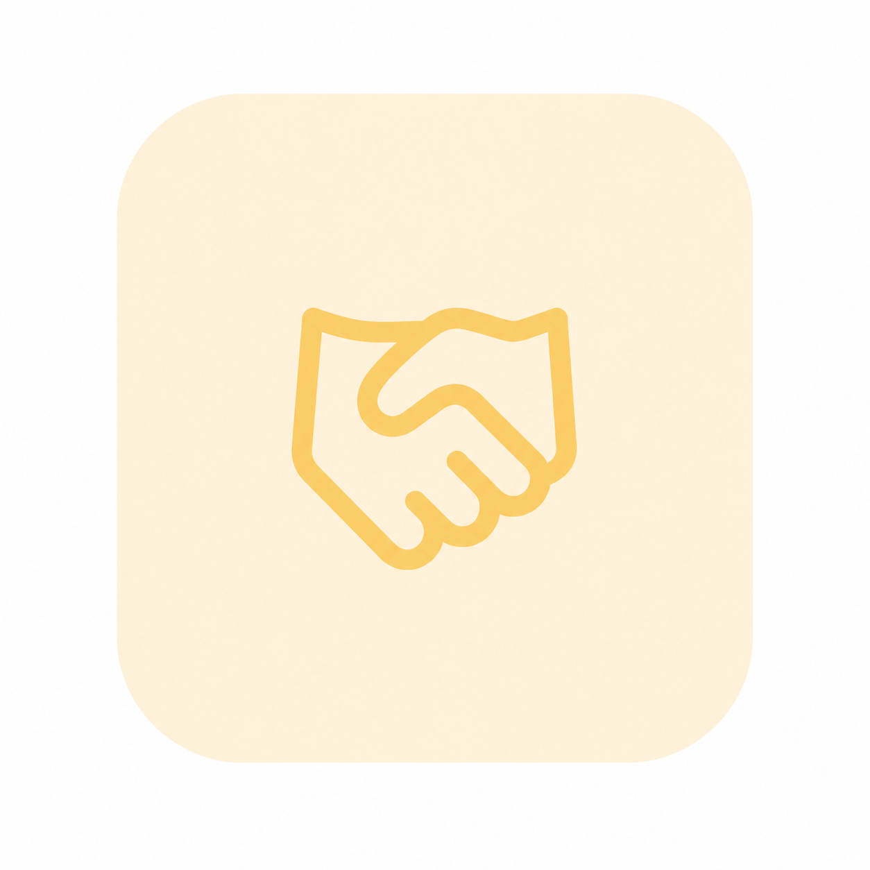 Icon of a handshake in a simple outline style, yellow color on a light background.