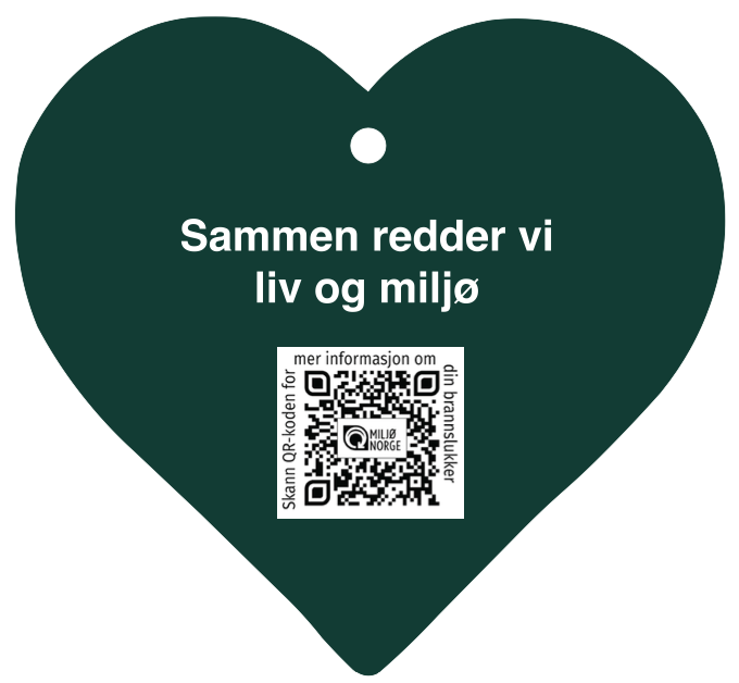 Baksiden av “Hjerter” utviklet for å festes på våre ombrukte brannslukkere.