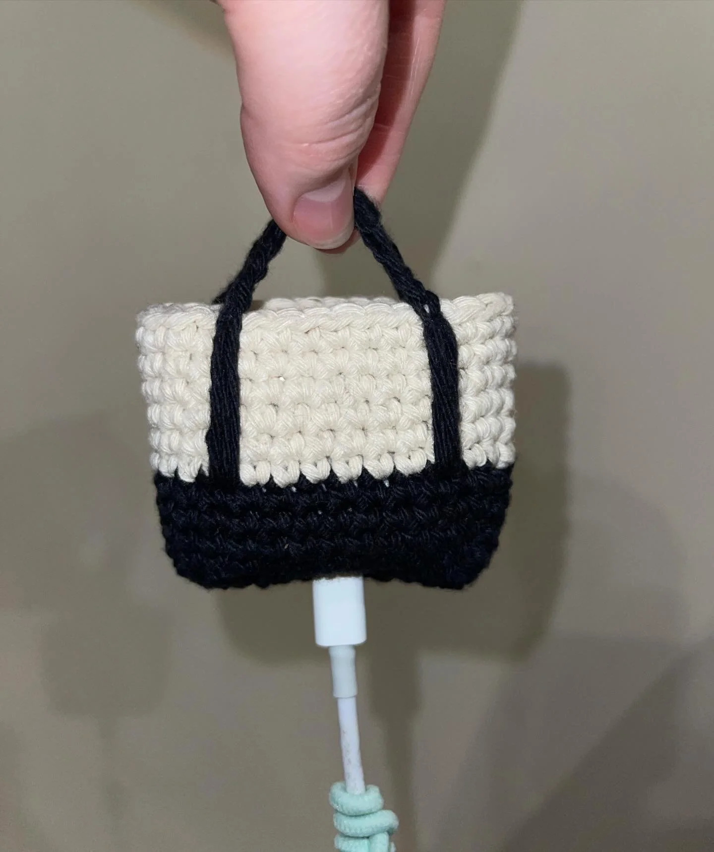 Mini mock LL Bean tote AirPod case :) #crochet#crochetairpodcase #crocheting #airpodcase #llbeantote