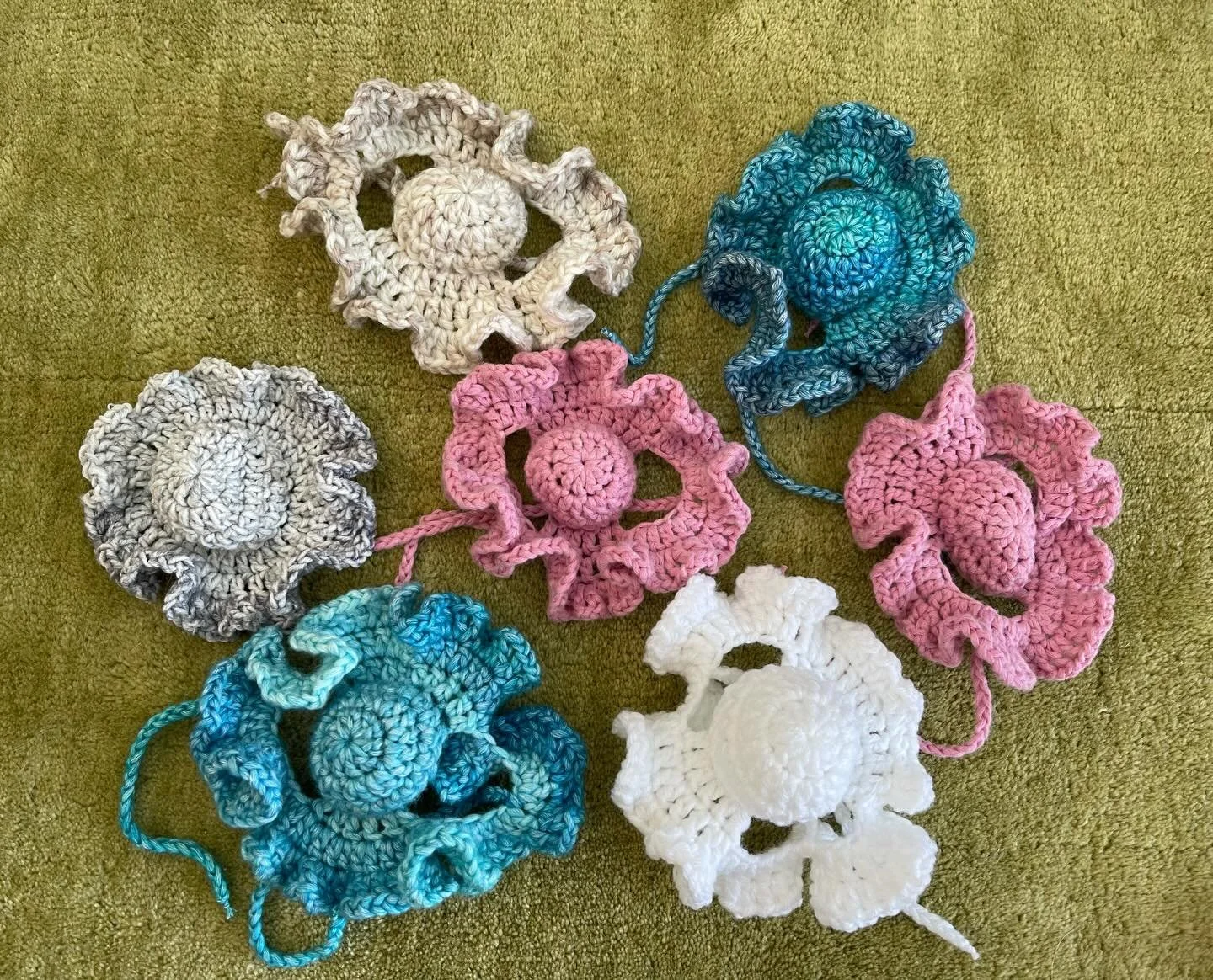 Making some new ruffled cat hats to restock :) #cathat#crochet#buckethats#ruffledhat#catsinhats