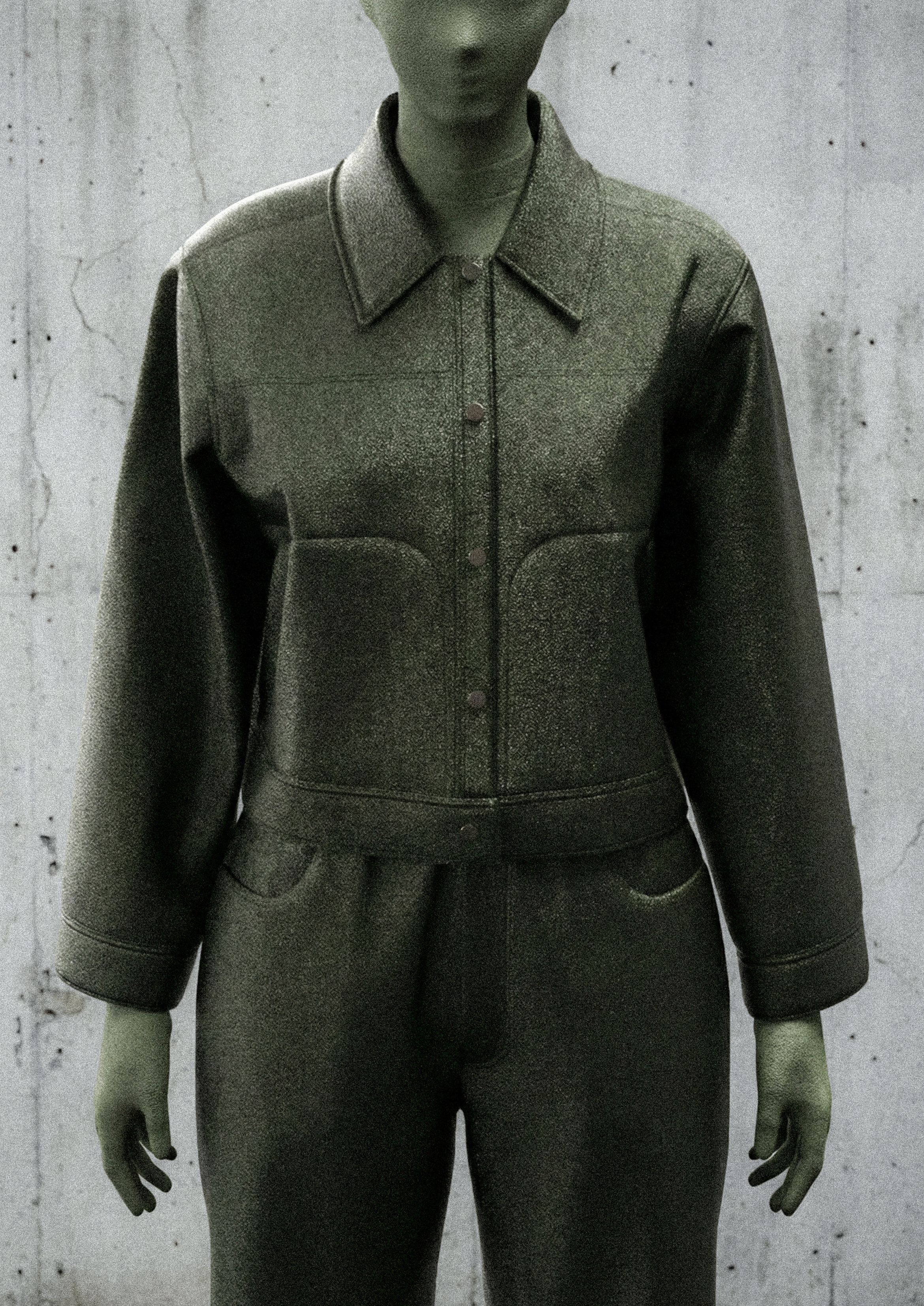 CGI fashion content — 3D rendered green garment by James Hillman digital fashion development