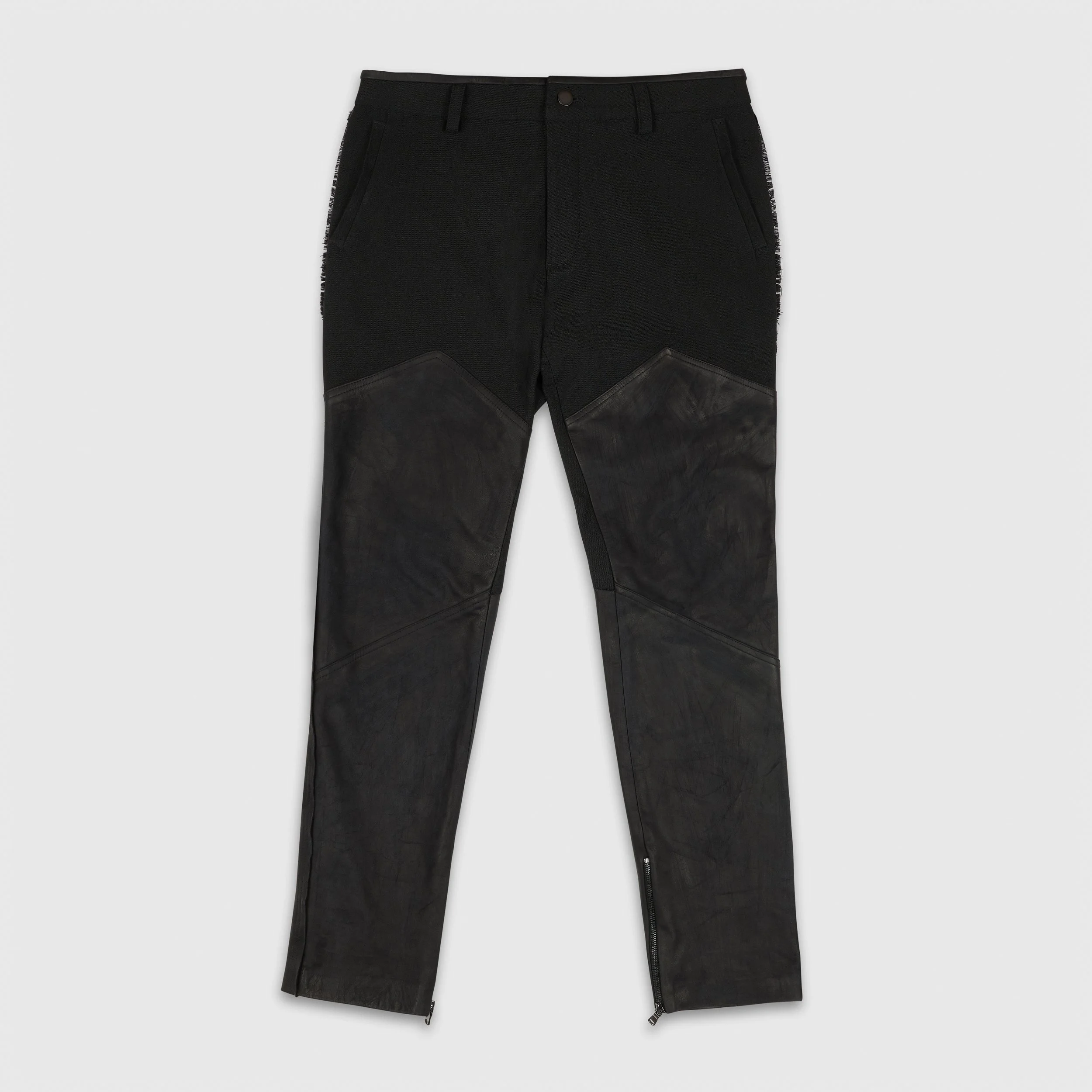 Kozha mens luxury leather and denim trouser — Bulgarian heritage modernised by James Hillman fashion consultancy