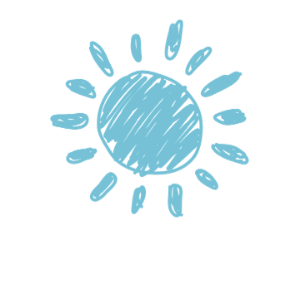 A simple, cartoon-style drawing of a sun with a circular center and rays extending outward.