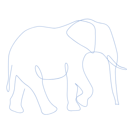 Line drawing of an elephant with a tribal or artistic style.