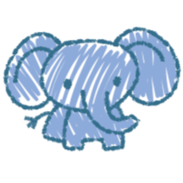 Cute, cartoon-style blue elephant with large ears and trunk