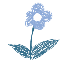 Blue flower with a white center and green leaves