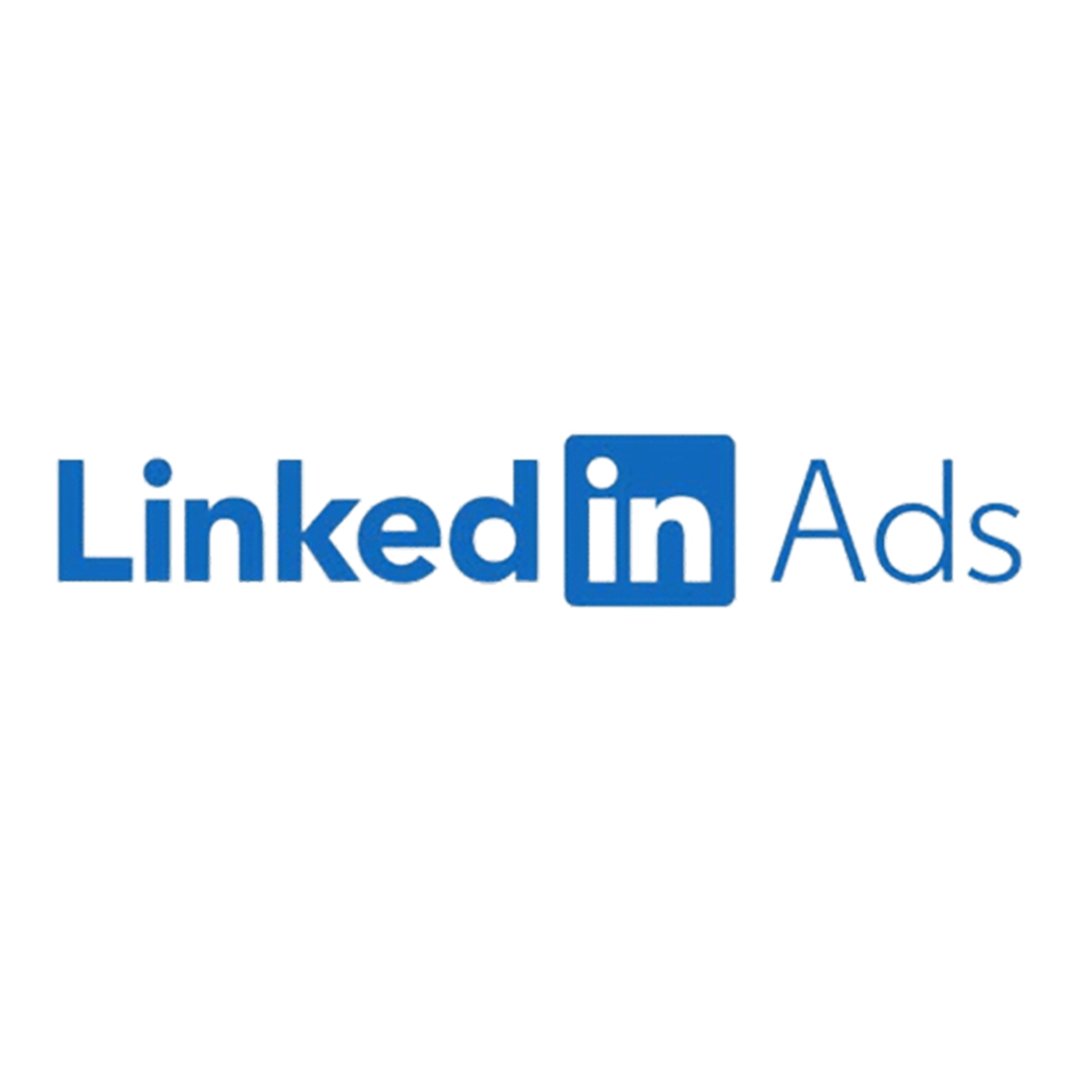 LinkedIn Ads logo with blue text and icon on a white background.