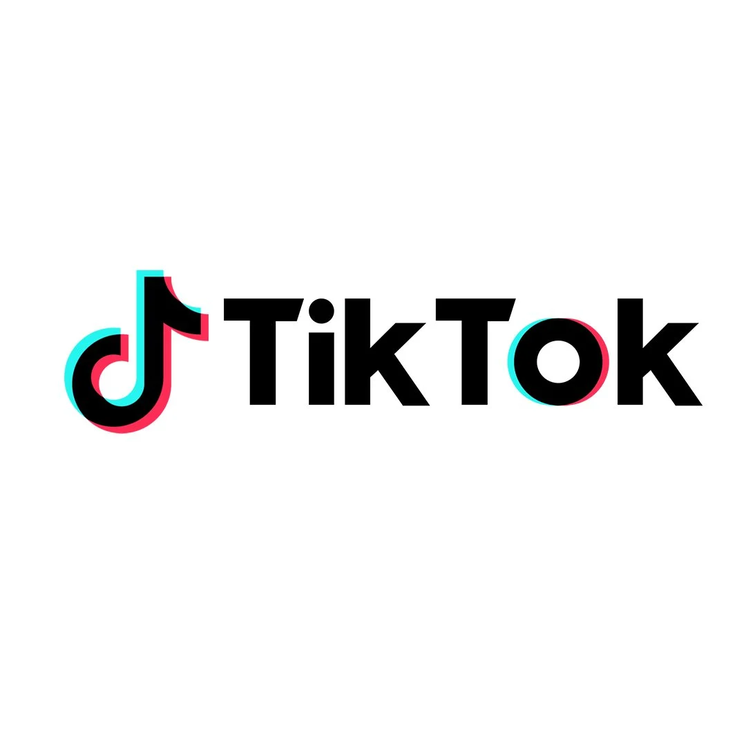 TikTok logo with black text and a multicolored musical note icon