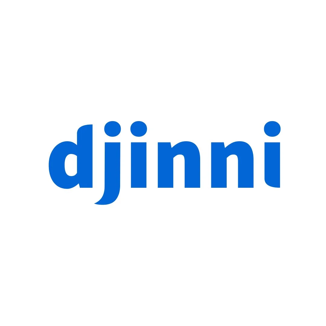 Blue text spelling 'djinni' on a white background.