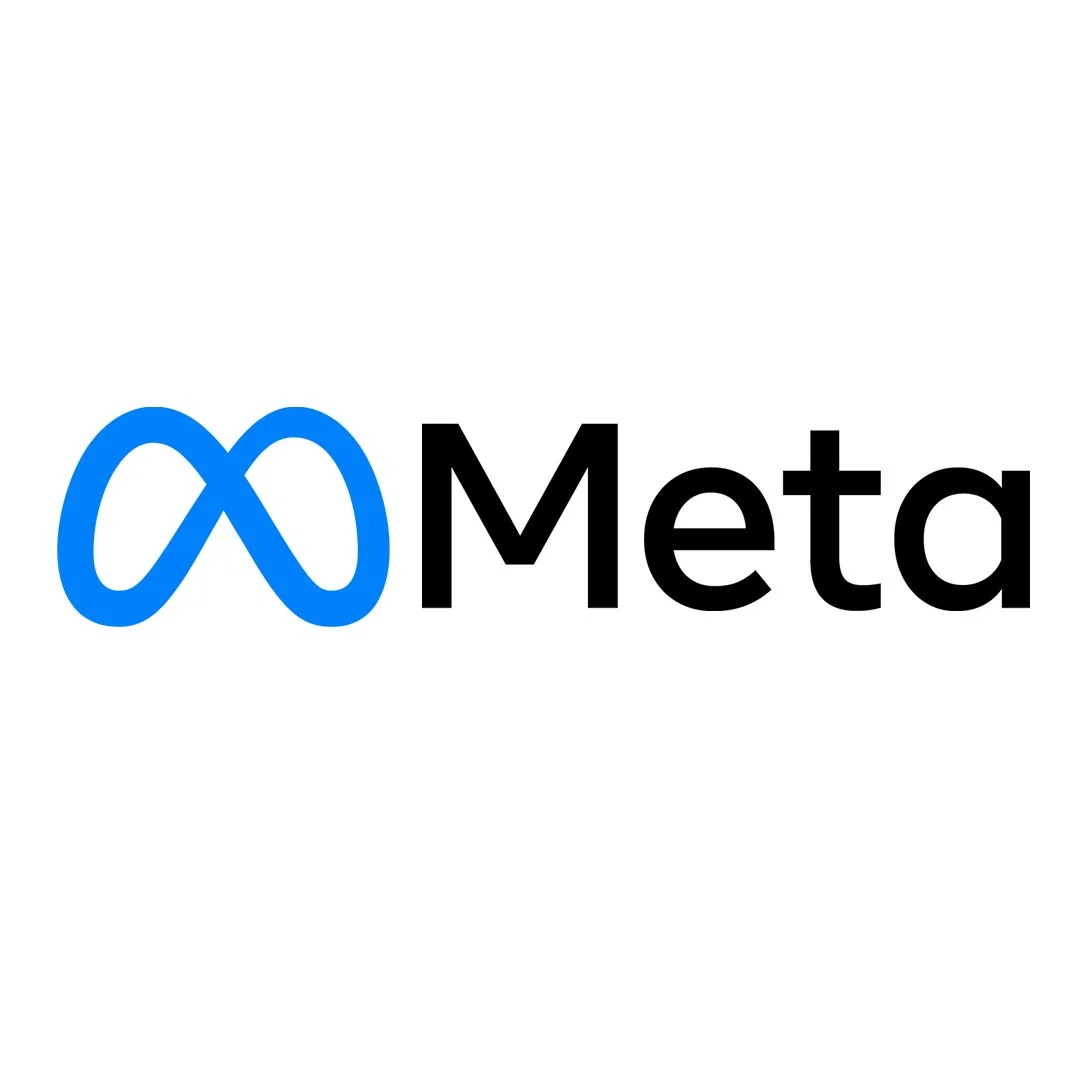 Meta logo with a black word 'Meta' and a blue infinity symbol.