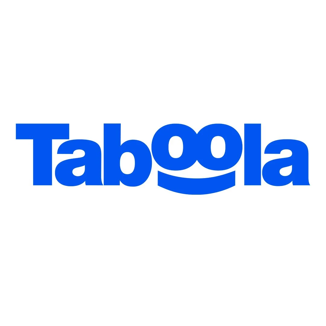 Blue text spelling 'Taboola' with a stylized smile underneath the letters 'oo'