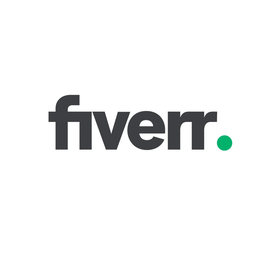 Fiverr logo with black text and a green dot on a white background.