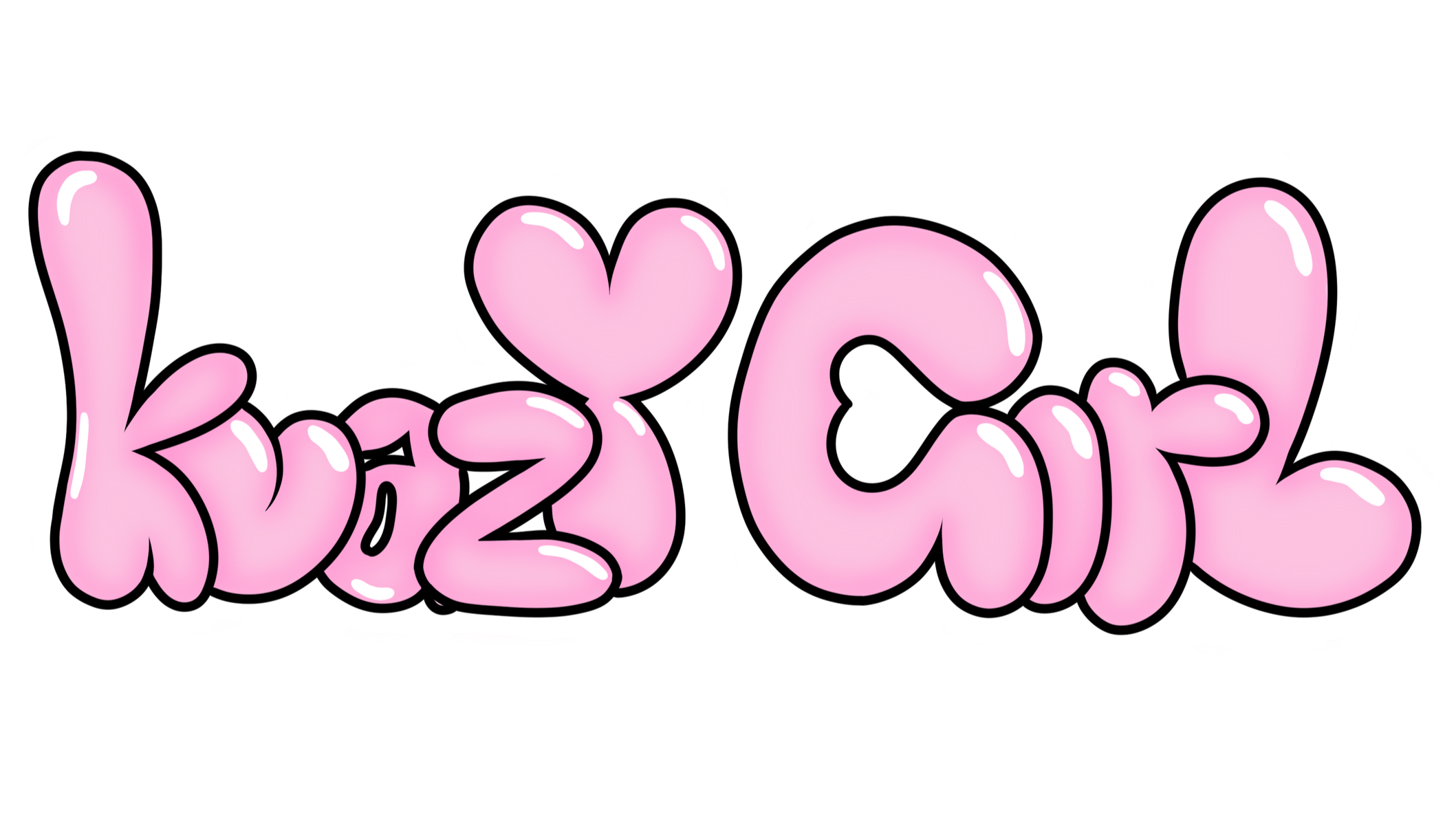 Pink graffiti-style text that says "Kuazy Girl" with a heart replacing the dot over the "i" on a black background.