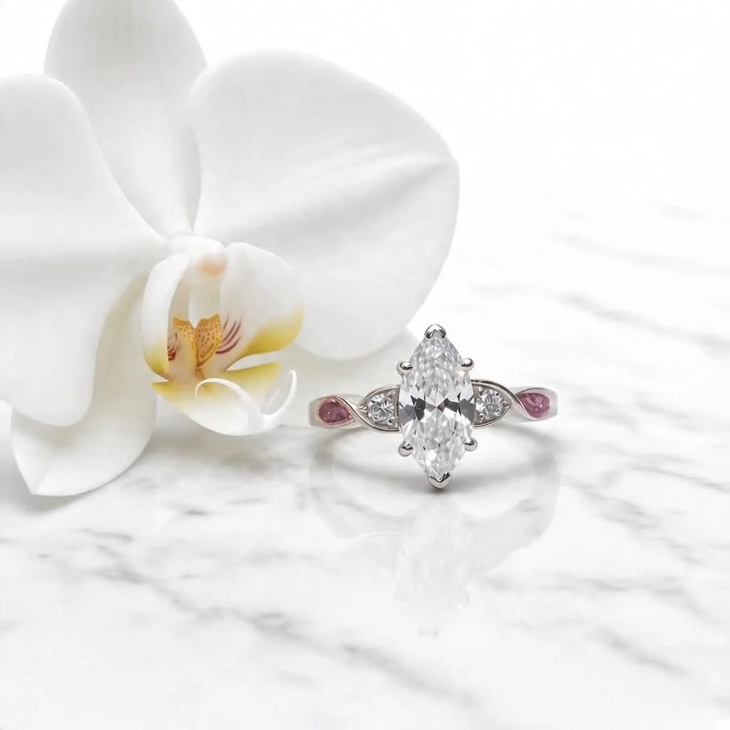 Marquise cubic zirconia 925 Sterling Silver ring with ashes