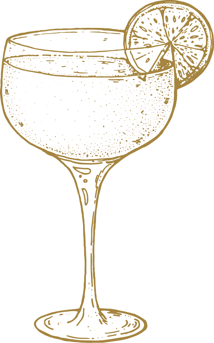 Illustration d'un verre à cocktail avec une tranche de citron en décoration.