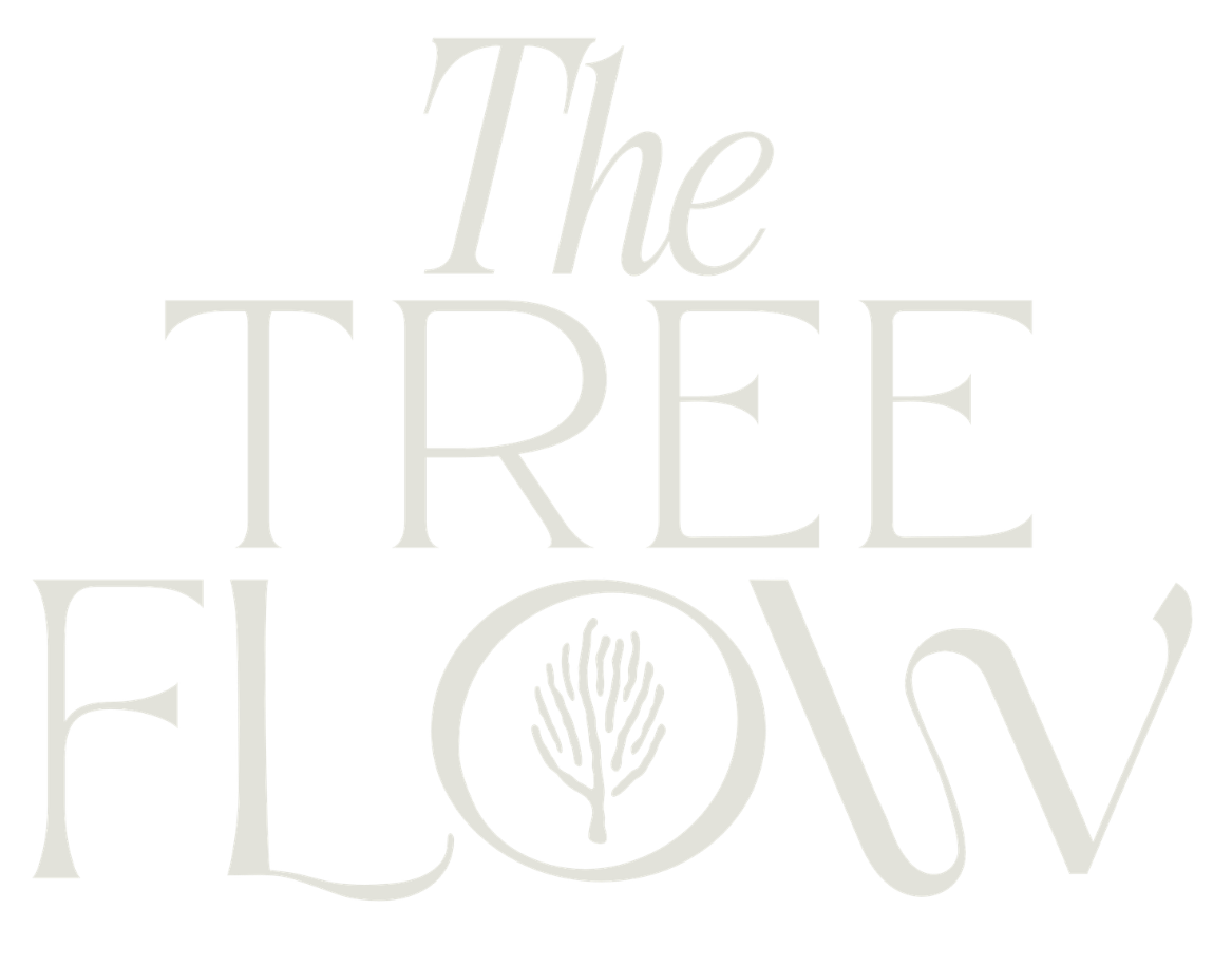 Stylized text reads 'The Tree Flows' with a simple tree illustration inside the 'O' of 'Flow'.