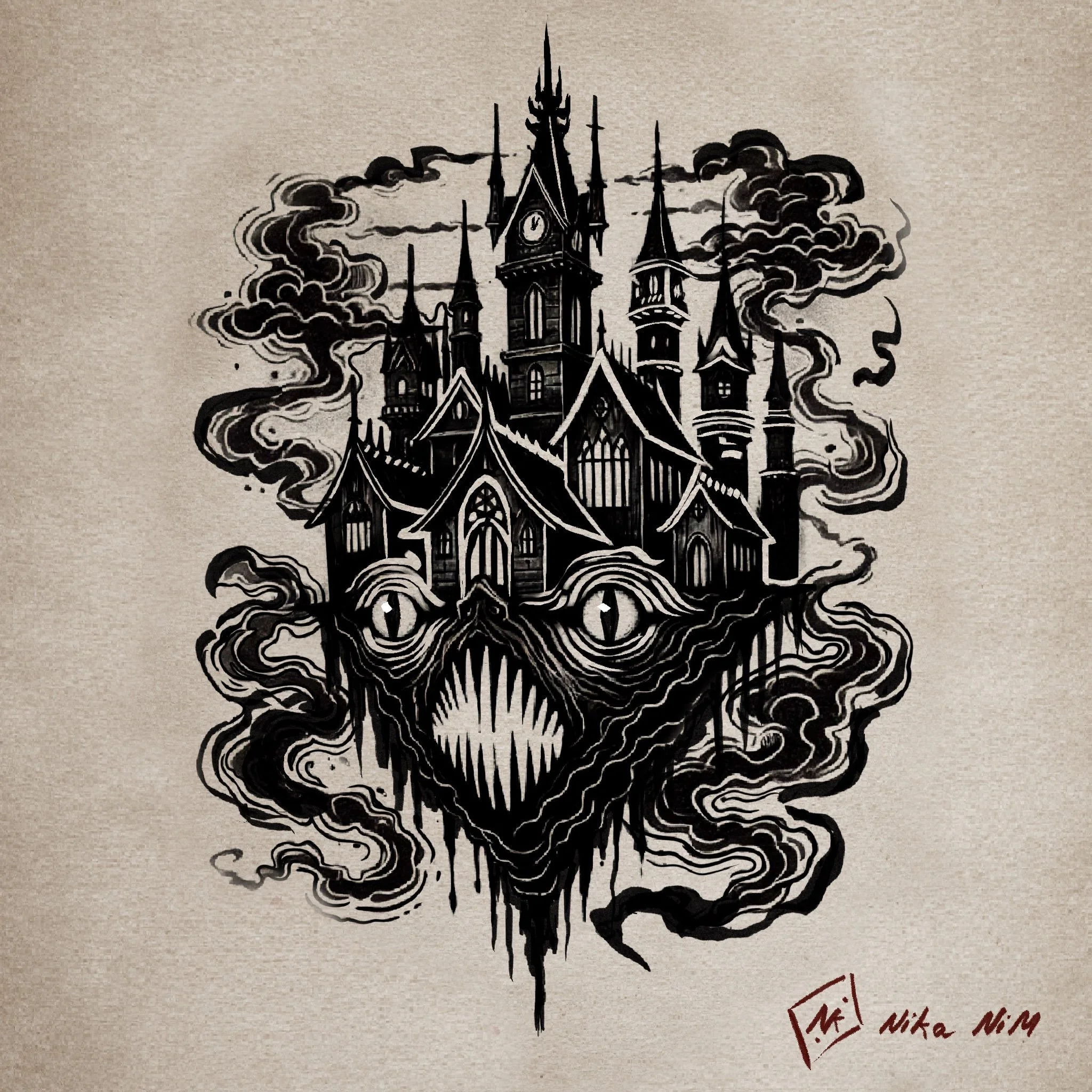 horror schloss tattoo