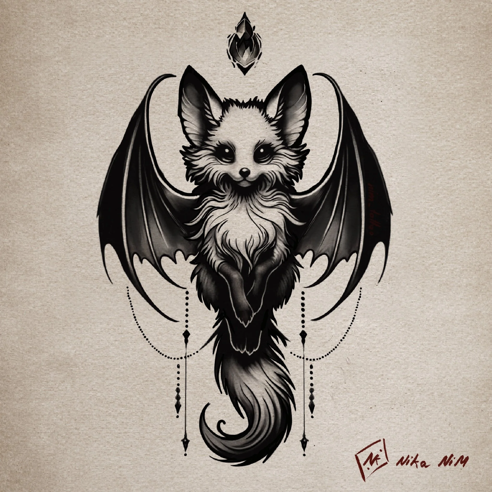 fuchs tattoo fledermaus darkness style