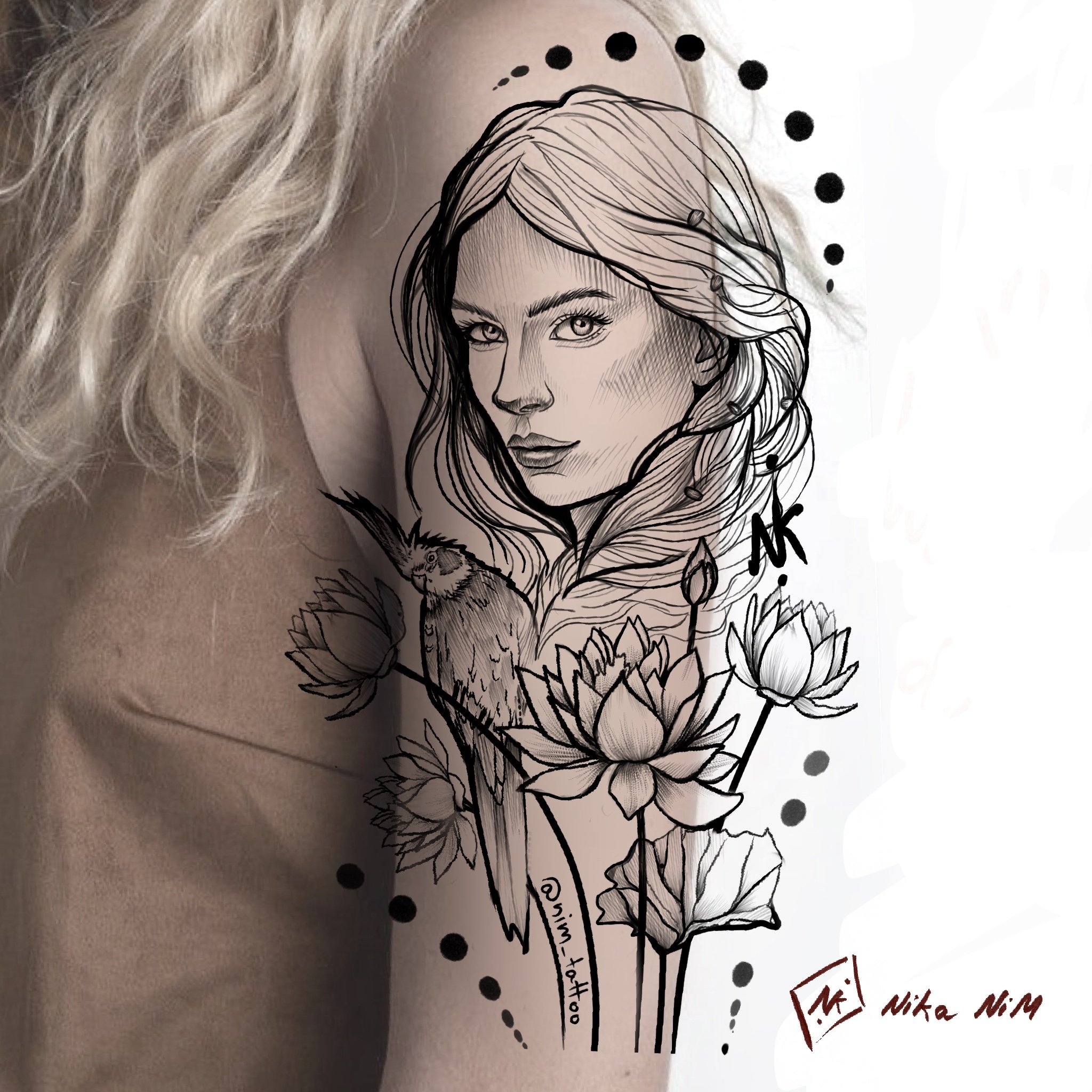 Fine Line Blumen Tattoo 
