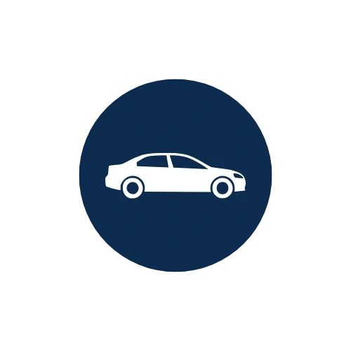 Icon of a white sedan car inside a blue circle.