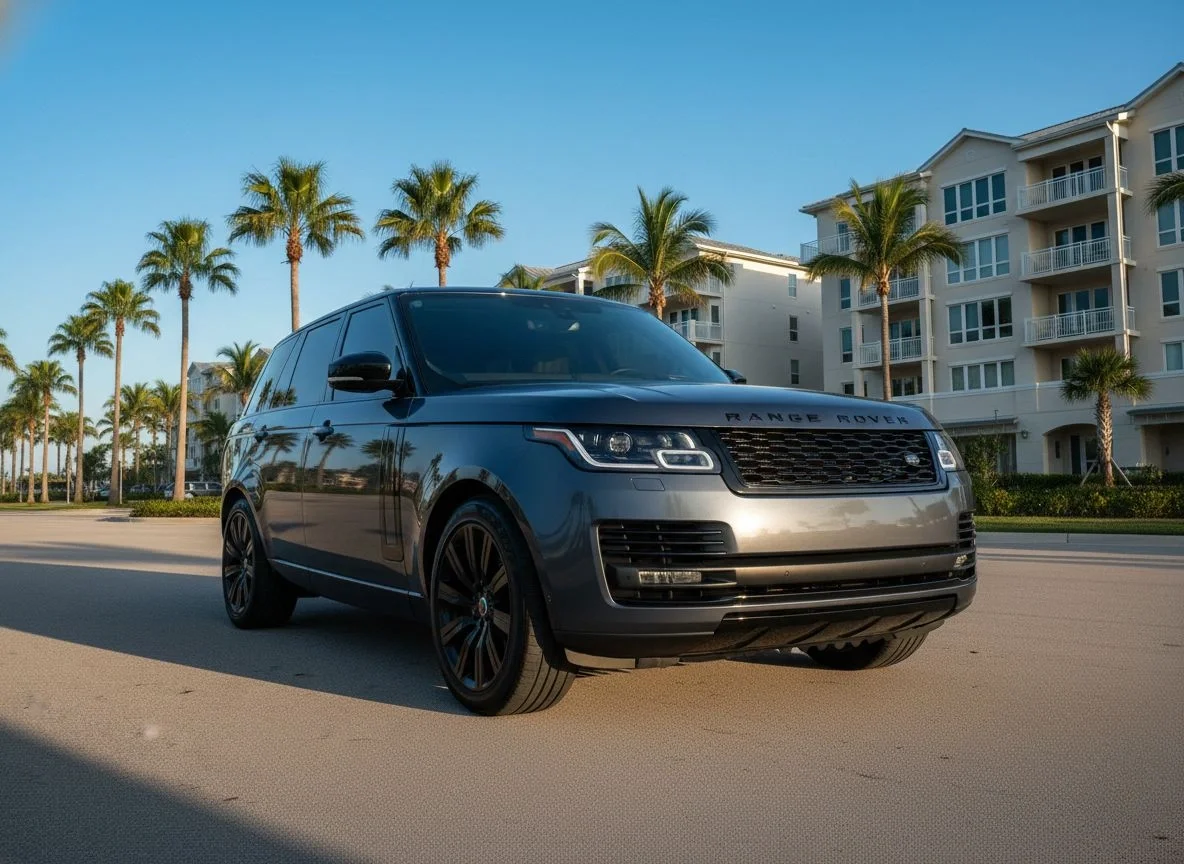 Sarasota Motor Club - "Land Rover rental Sarasota - Black Range Rover P550e luxury SUV available in Sarasota