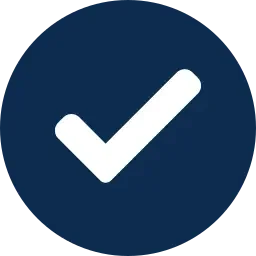 White check mark inside a dark blue circular background.