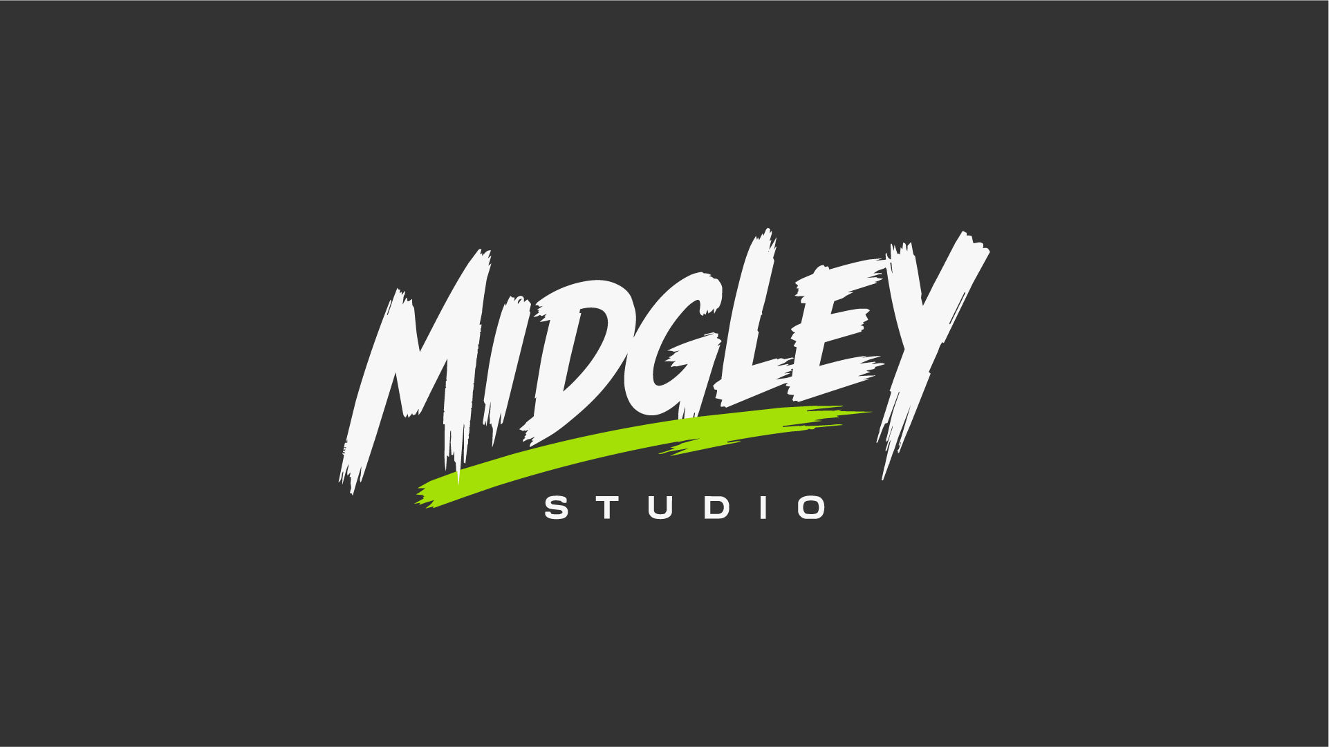 Midgey Studio logo with stylized text in white and green on a black background.