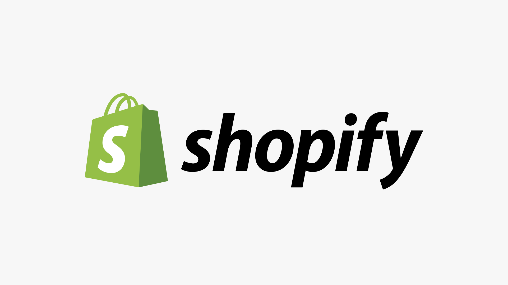 Shopify logo with green shopping bag and black "shopify" text on a light gray background.
