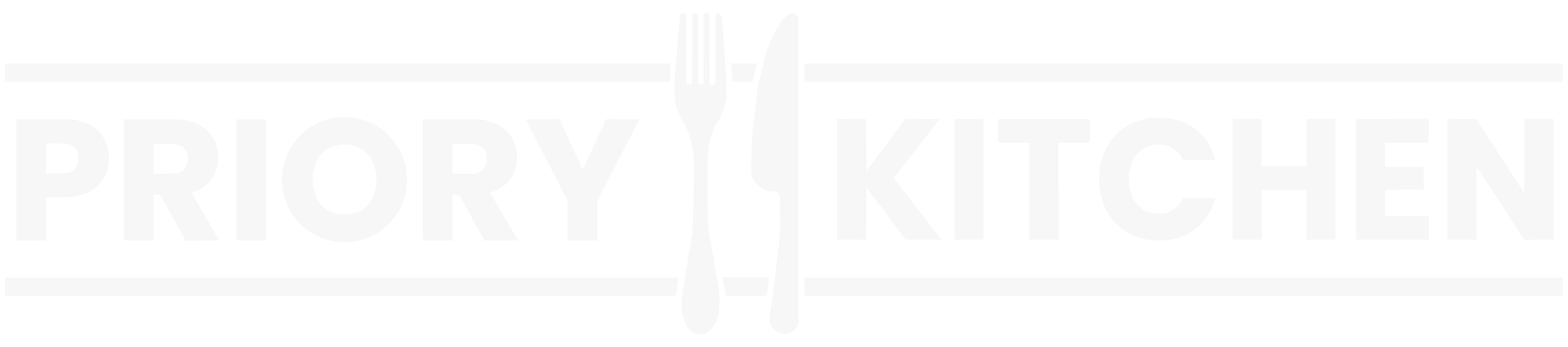 Logo for Priory Kitchen with a fork and knife in the center.