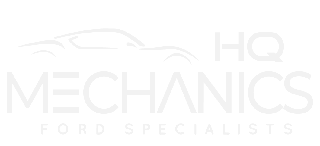 Logo for HQ Mechanics Ford Specialists featuring a stylized outline of a car and bold text.